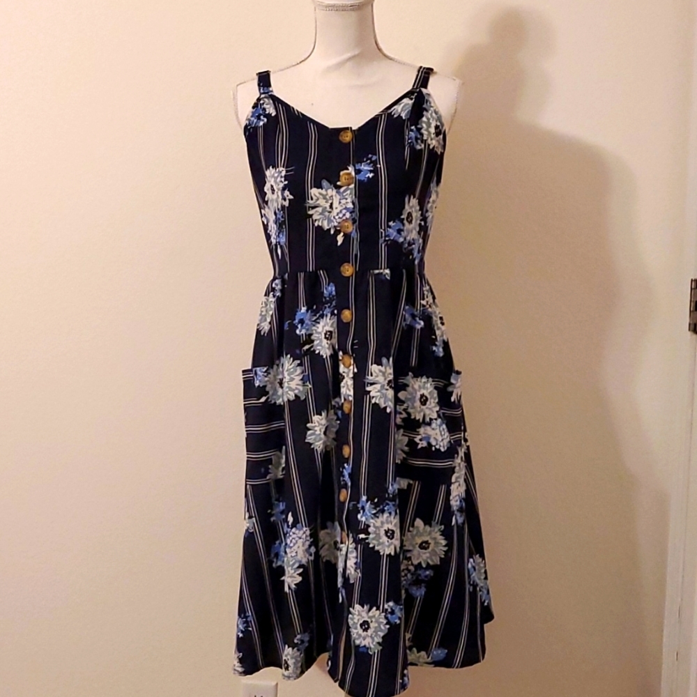 Navy Blue Floral Dress